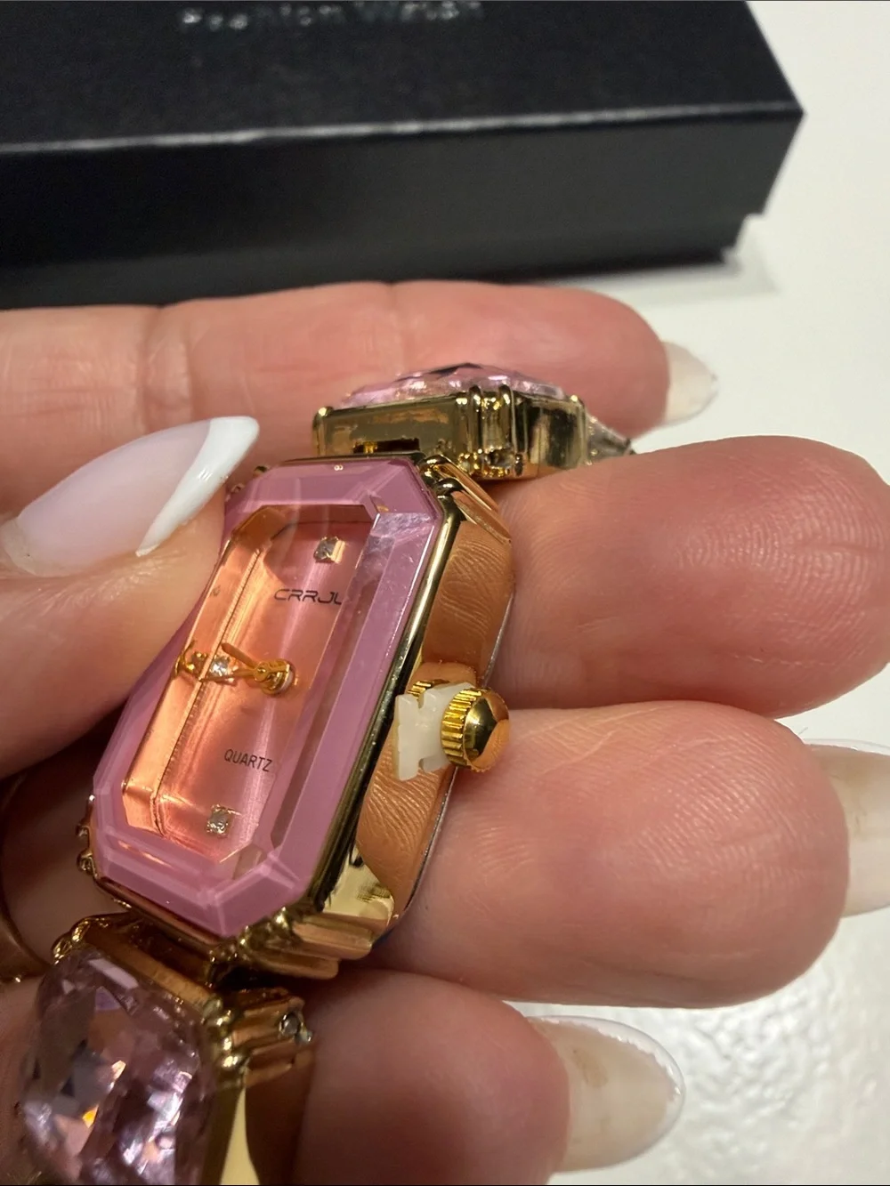 CRRJU Pink Crystal Link Fashion Watch